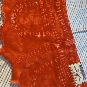 Red washed true religion booty shorts